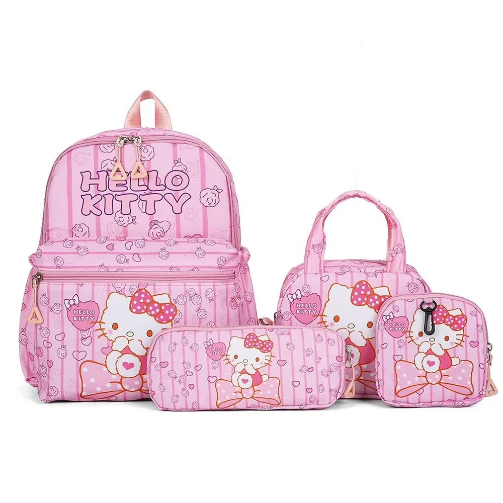 Kuromi Backpack Set 4pcs Pink Hello Kitty Melody School Bag Pencil Case